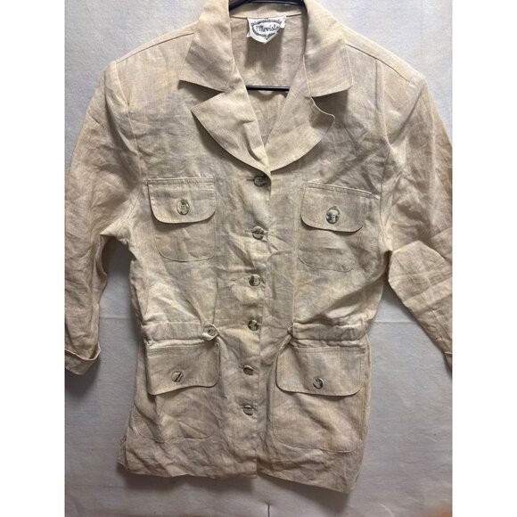 Mevisto Womens Beige Linen Button-Down Jacket With Pockets Size L - Picture 2 of 11